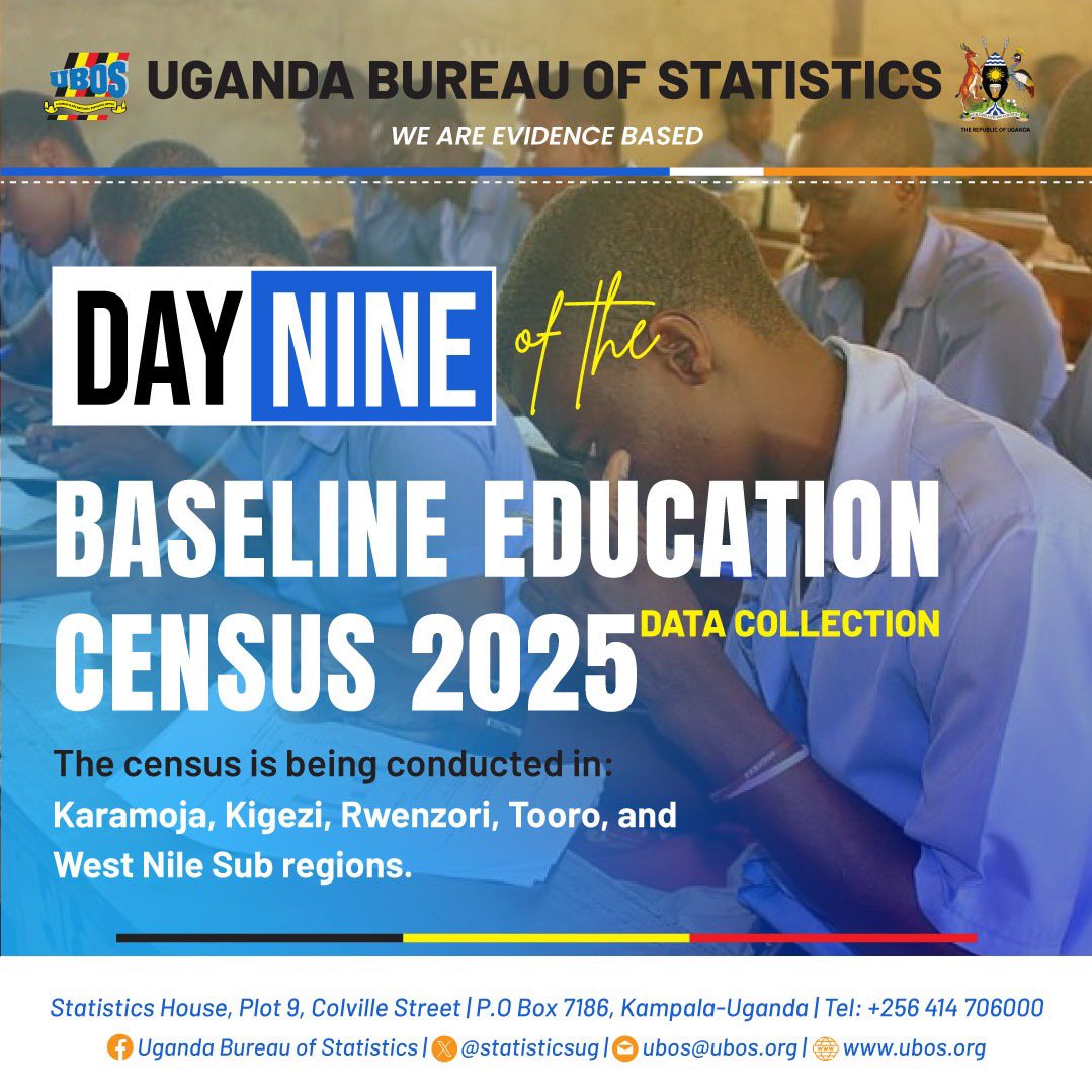 NancyEmily19's tweet image. Day 9 of the Baseline Education Census 2025 is underway.
The Census aims to generate detailed data from all schools & institutions of learning to guide evidence-based planning, targeted investments & policy decisions in the education sector.
#UBOS #BEC2025 #DataForDevelopment