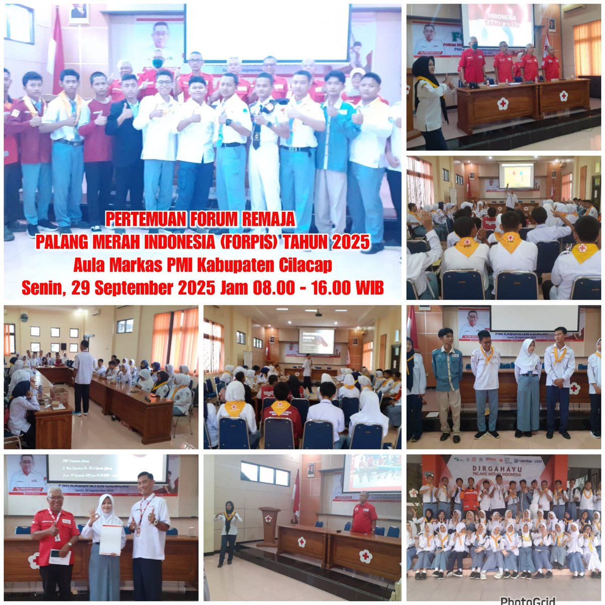 pmi_cilacap's tweet photo. *PERTEMUAN FORUM REMAJA PALANG MERAH INDONESIA (FORPIS) PMI KABUPATEN CILACAP TAHUN 2025*

Senin, 29 September 2025
Jam 08.00 - 16.00 WIB.

*Peserta :*
48 Orang Anggota PMR Wira se-Kabupaten Cilacap. Tiap-tiap PMI Kecamatan mengirimkan 2 orang perwakilannya. https://t.co/idy6Z3CfAr