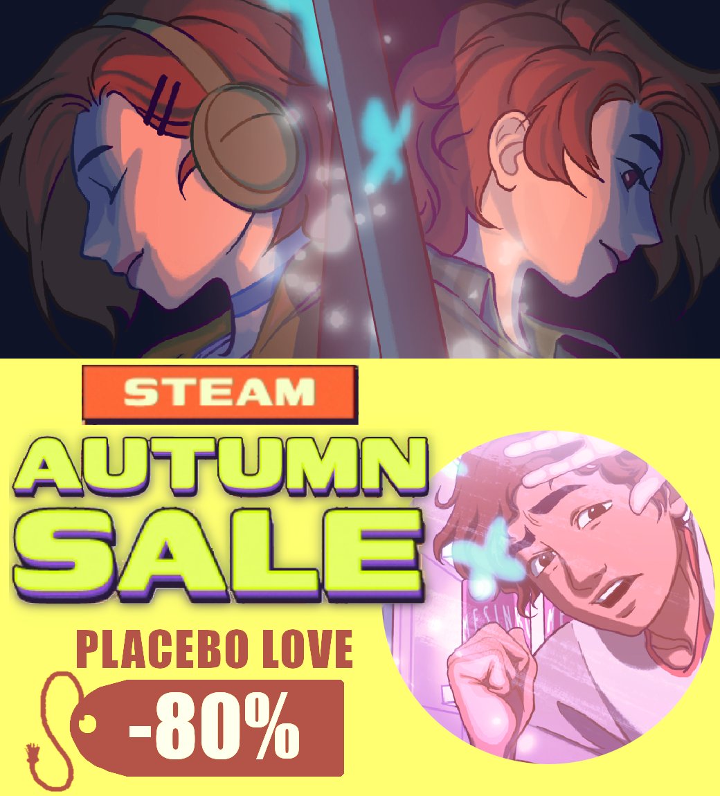 Ahhhh yeah, it's time for the Autumn Sale!

PLACEBO LOVE is 80% off!

A rich, heartfelt, winding narrative about different flavors of love and the people who drink them. It doesn't get much cheaper!

#AutumnSale #Indiedev #DatingSim #VisualNovel #Soulmates