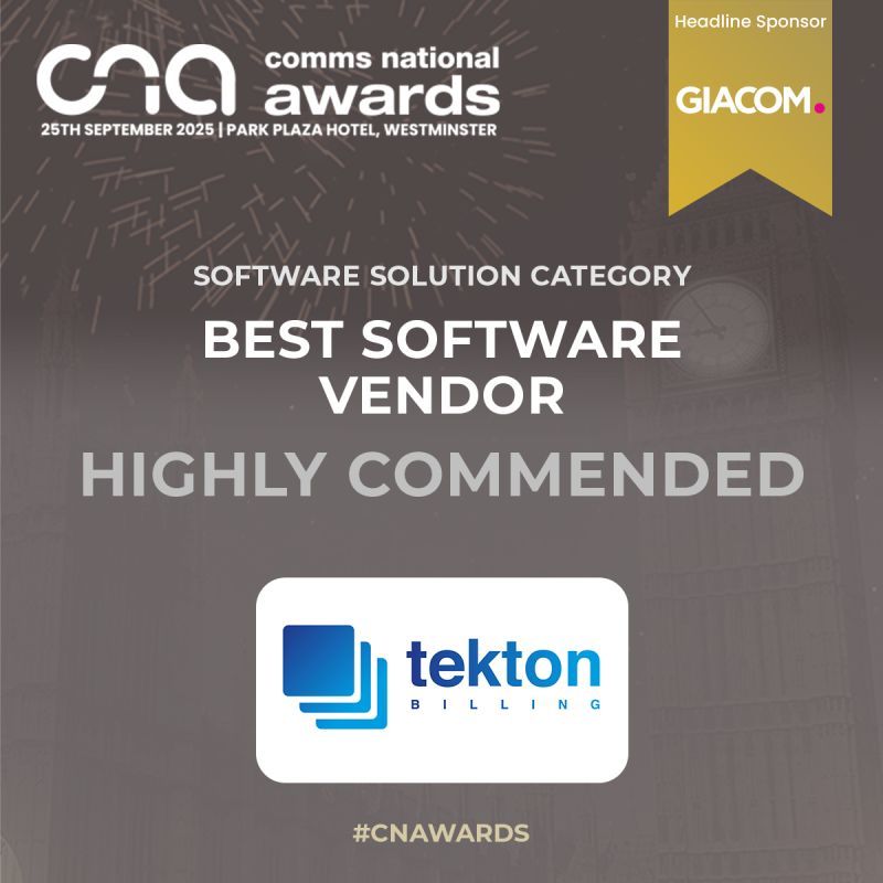 tekton_billing's tweet photo. Delighted to have been Highly Commended for Best Software Vendor at the Comms National Awards 2025. 🍾🍾🍾 This recognition is a great reflection of the innovation in our ZOEY platform and the commitment of our team to delivering the best possible #billing solutions. #CNAwards https://t.co/bhRYSX5ntE