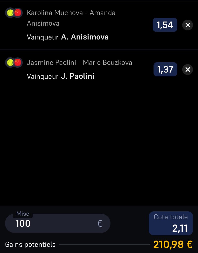 KickOff_Pronos's tweet photo. COMBI TENNIS DU JOUR 🎾

Anisimova x Paolini ⚡️ https://t.co/5XYiw9s0Nm