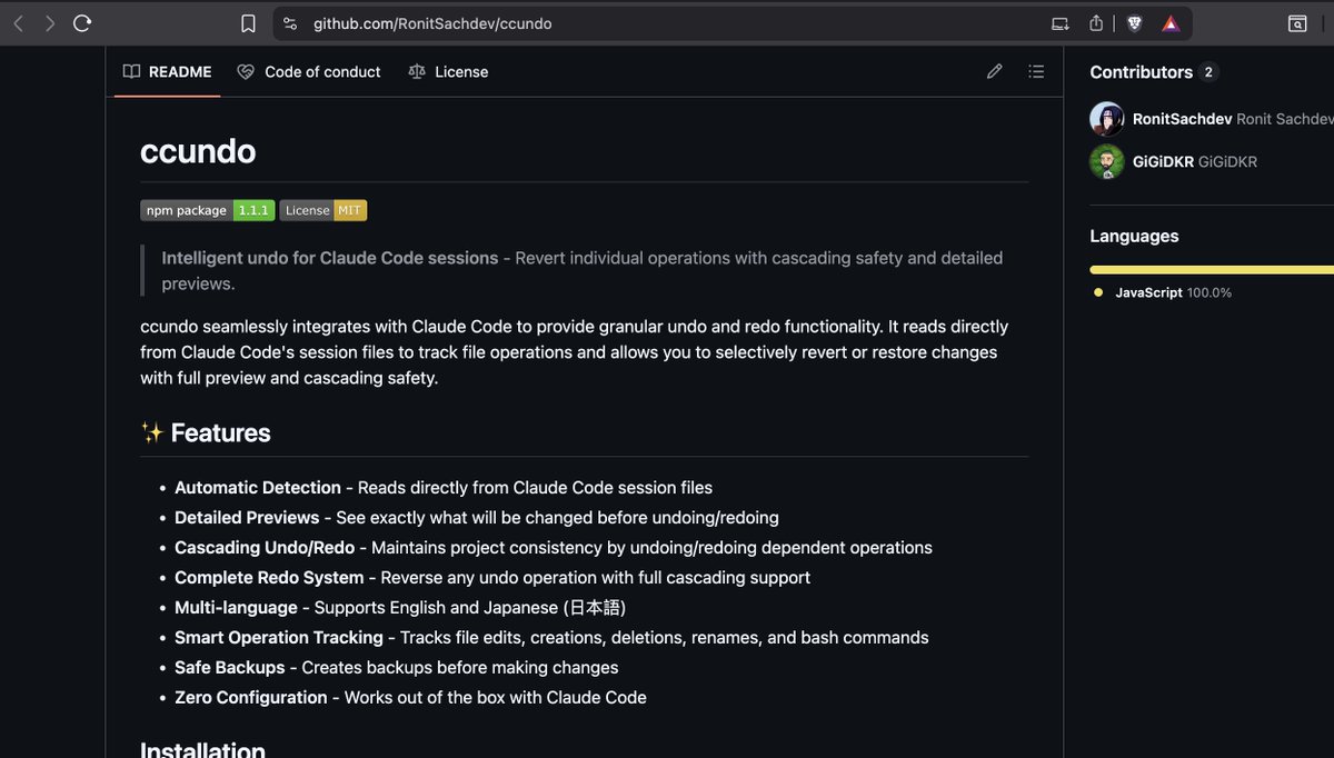 Herhalde Claude Code ile kullanılması gereken en güzel tool’lardan birisi. 10 tane feature eklediniz ve Git kullanmadıysanız, ccundo ile hangi özellikleri hangi prompt’tan sonra eklediğinizi sizin için listeliyor, istediğiniz değişikliği geri alabiliyorsunuz. Git kullanıyor
