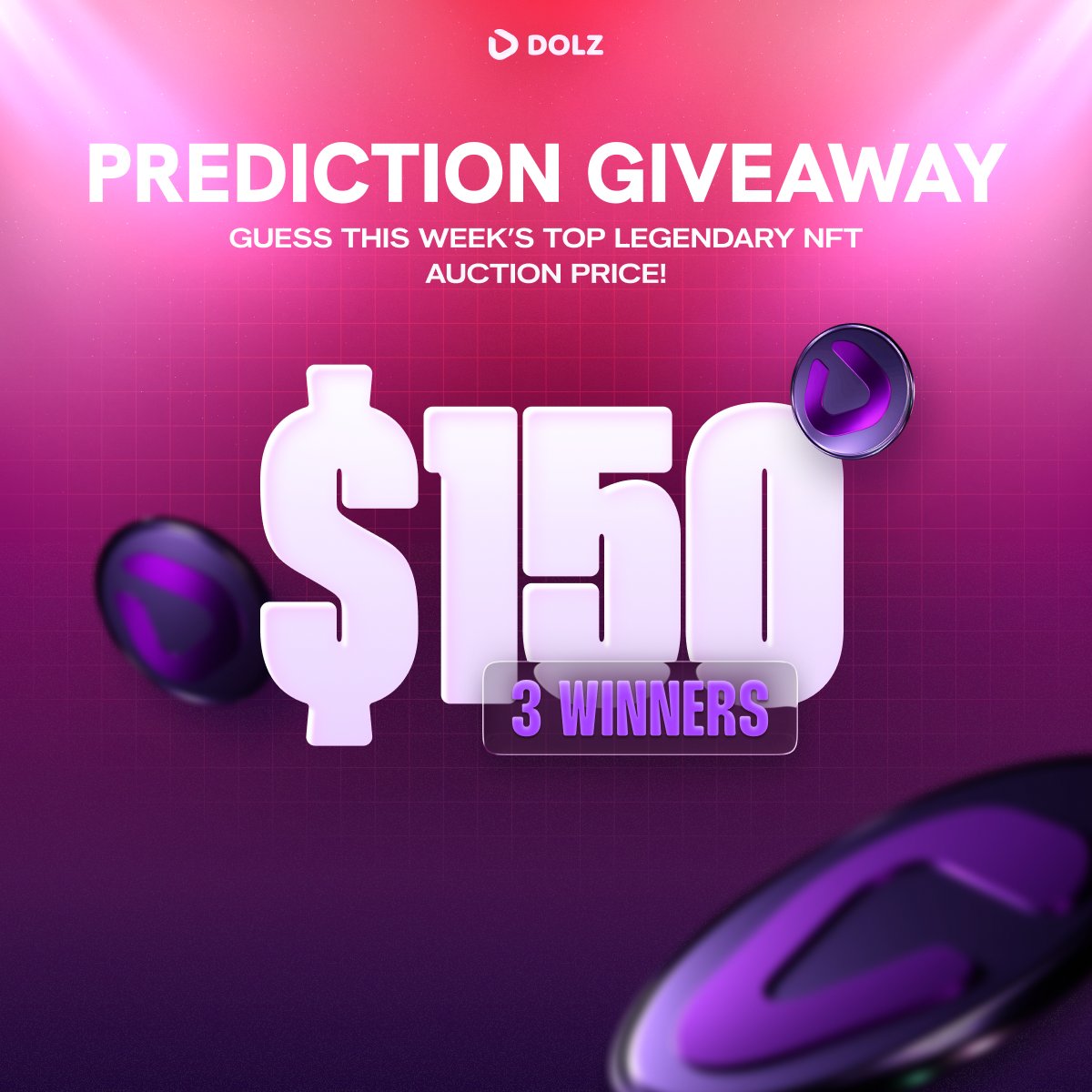 Dolz_official's tweet photo. 💫$150 PREDICTION GIVEAWAY  

Guess the #1 Legendary NFT Auction Price! 

What will be the final sale price of the most expensive Legendary NFT in this week’s auction?  

The 3 closest predictions will win $50 each in $DOLZ!
  
📜Rules:  
1⃣Follow @Dolz_official 
2⃣Like & RT this post  
3⃣Comment your guess below (e.g., 35,476 $DOLZ) + your @0xPolygon wallet address  

@Grok will pick the winners on Thursday at 1 PM UTC.