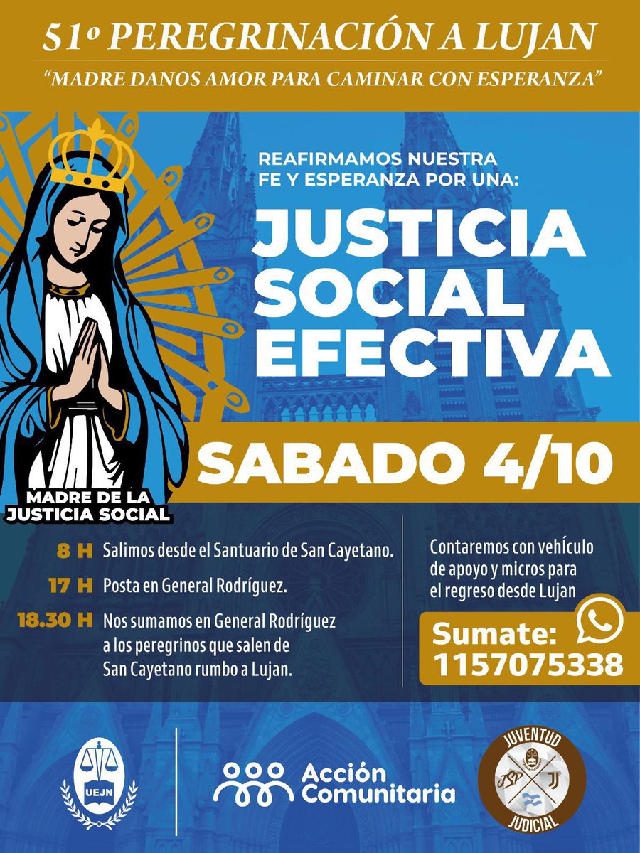#PeregrinaciónaLujan #JusticiaSocialEfectiva <a href="/Juventuduejn/">Juventud Judicial</a> <a href="/DDHH_CGT/">Julio Piumato</a> <a href="/PrensaUEJN/">Prensa UEJN</a>