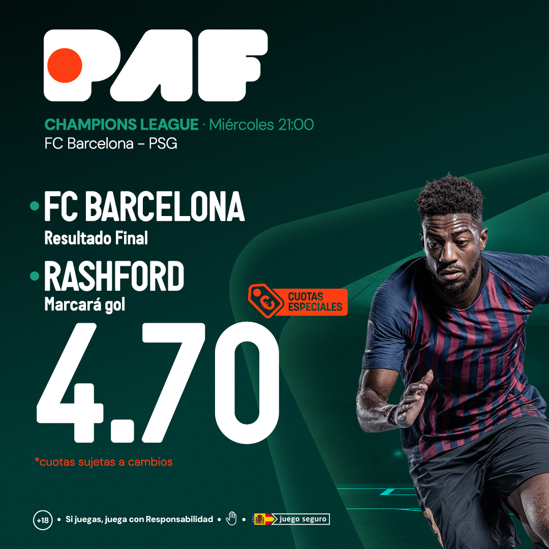 Se viene partido bueno en Barcelona, el actual campeón de Europa con el #BallonDor #Dembele al frente, visita al #Barça.

Cuotas⚽️paf.es/apuestas#/even…

#ChampionsLeagueDay #BarcaPSG #Apuestas #JuegoResponsable +18