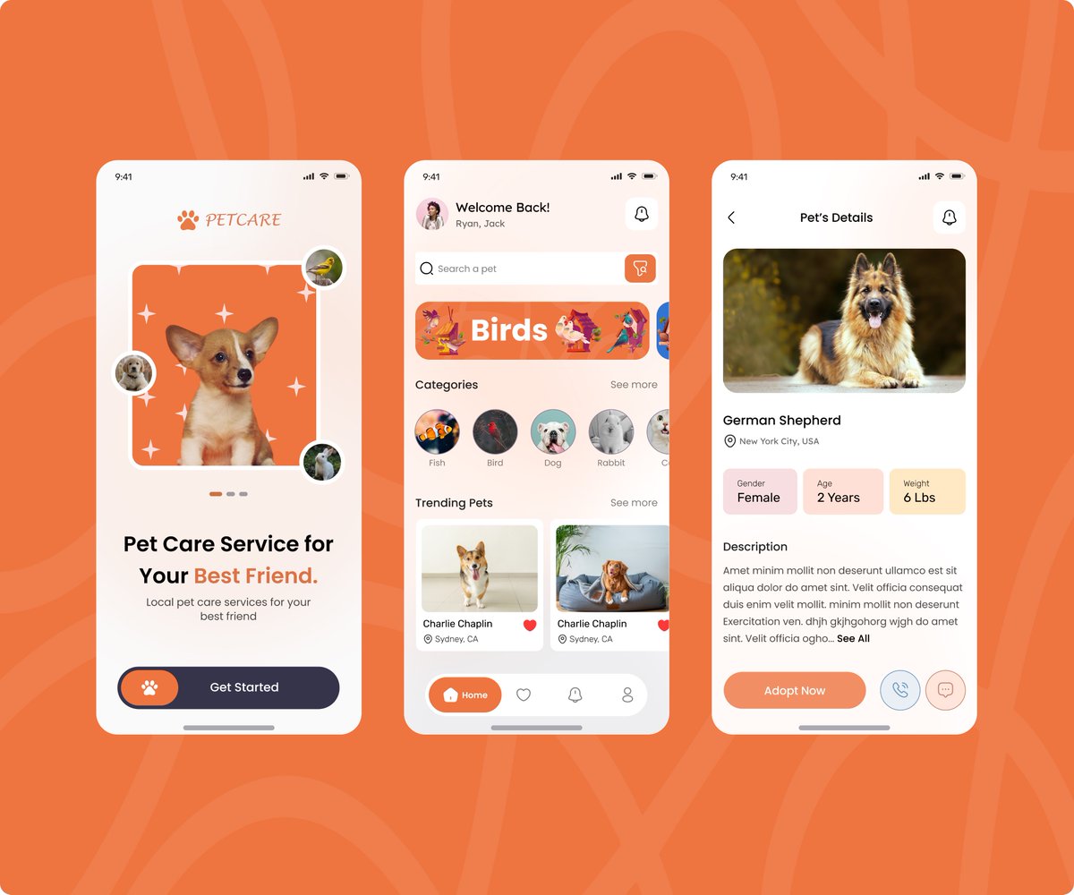 Abasiekeme_'s tweet image. 🐶 Pet care meets playful UI. 
Notice how:

Bright colors = emotional connection.
Rounded cards = friendly &amp;amp; safe.
Pet profiles = Tinder-style browsing for furry friends.

Designing for delight is just as important as designing for function.

#UXDesign #uiuxdesign