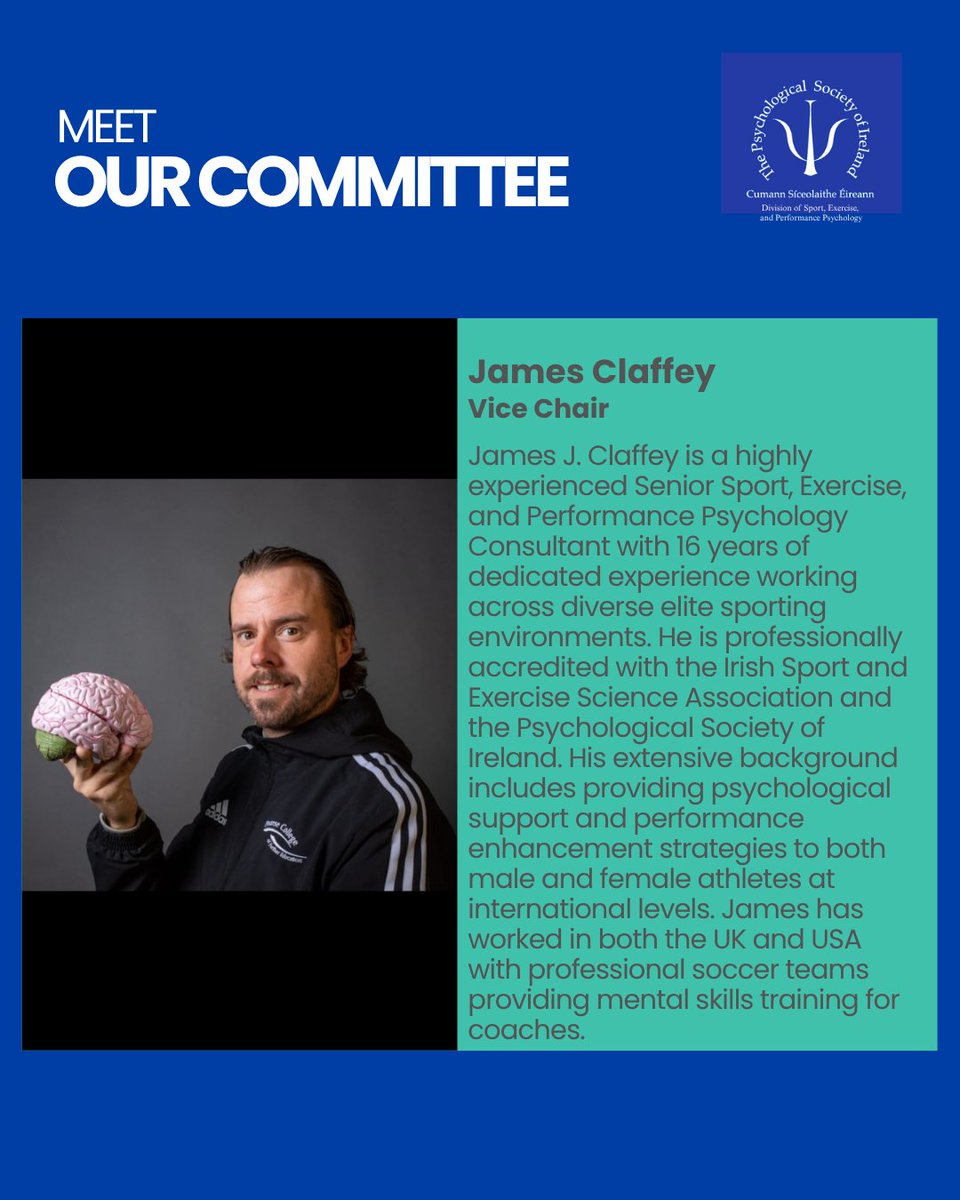 Meet the DSEPP committee members. Vice chair: James Claffey.

<a href="/PsychSocIreland/">Psychological Society of Ireland</a> <a href="/JamesJClaffey/">James.J.Claffey 🧠 P.R.I.D.E Psych🧠</a> 
#sportpsychology #dsepp