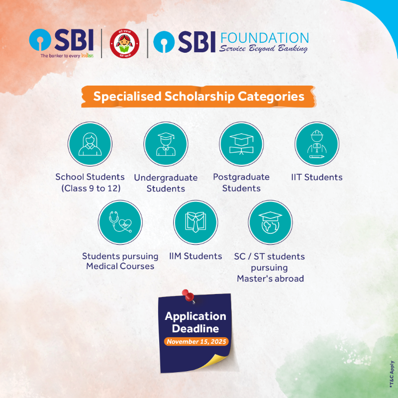 TheOfficialSBI's tweet photo. Education opens doors to a brighter future, and SBI Platinum Jubilee Asha Scholarship 2025–26 is committed to making it accessible.

With funding support from ₹15,000 to ₹20 lakhs per year, the program will benefit over 23,000 deserving students across India.