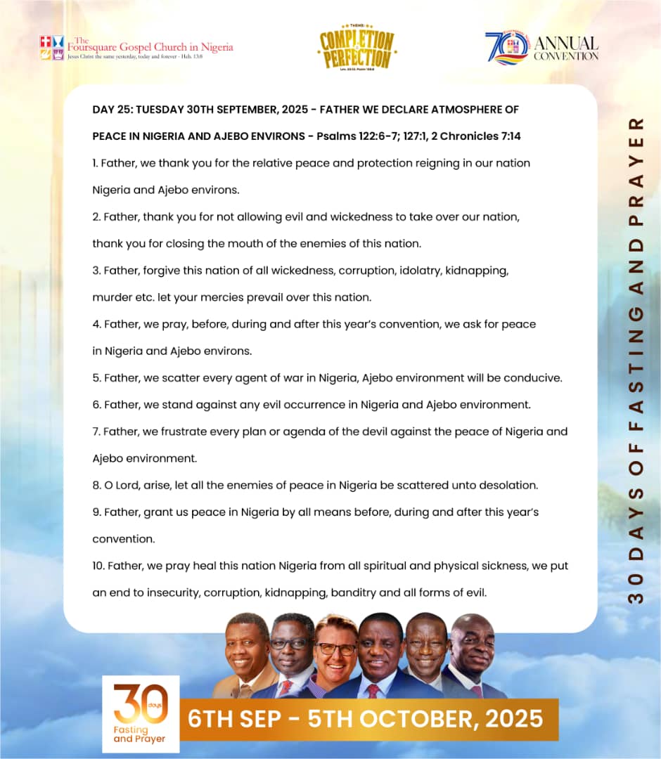 FoursquareNigr's tweet image. Today we pray for Peace in Nigeria and in Ajebo and the environs of our Platinum Jubilee. We pray for our Jerusalem. It shall be well with Nigeria in Jesus name

AMEN