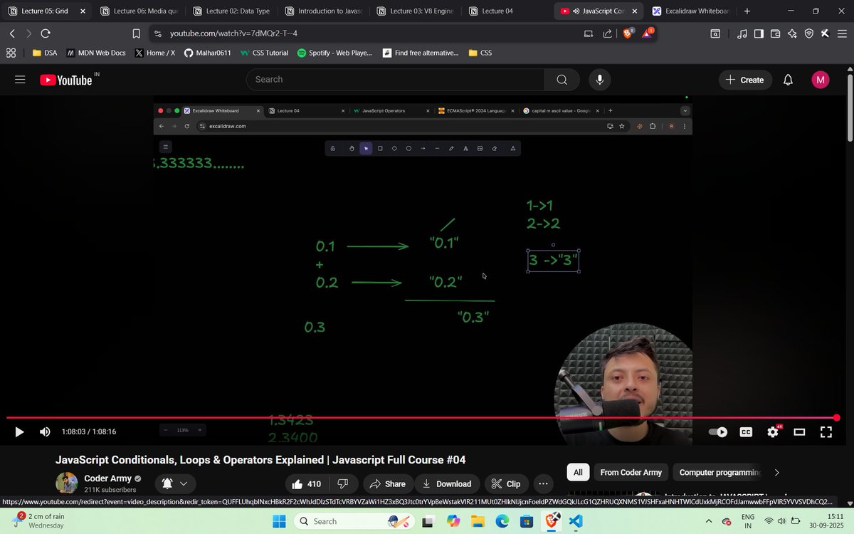 codewithmalhar's tweet image. Day 19 Completed of Web Development Journey.
Today I learned about operators in Javascript:
-Arithmatic Operator
-Assignment Operator
-Logical Operator
-Comparision Operator
Thank you @rohit_negi9 and @adityatandon02 for providing this course.
#LearninPublic #WebDevelopment