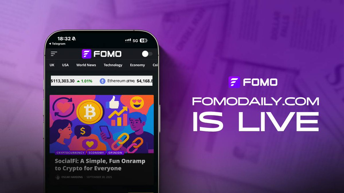 FOMODaily's tweet photo. FOMO Daily is LIVE! 🗞️ 

Your new home for every day crypto. From headlines to exclusive alpha and deep dives, this is just the beginning of how FOMO is building real value.

✅ A hub for news, trends, and narratives
✅ Designed to keep the Fomoly one step ahead
✅ Revenue generation 

This is only the start. FOMO is delivering and more utilities are on the way.

https://t.co/dwhTzCQNqC