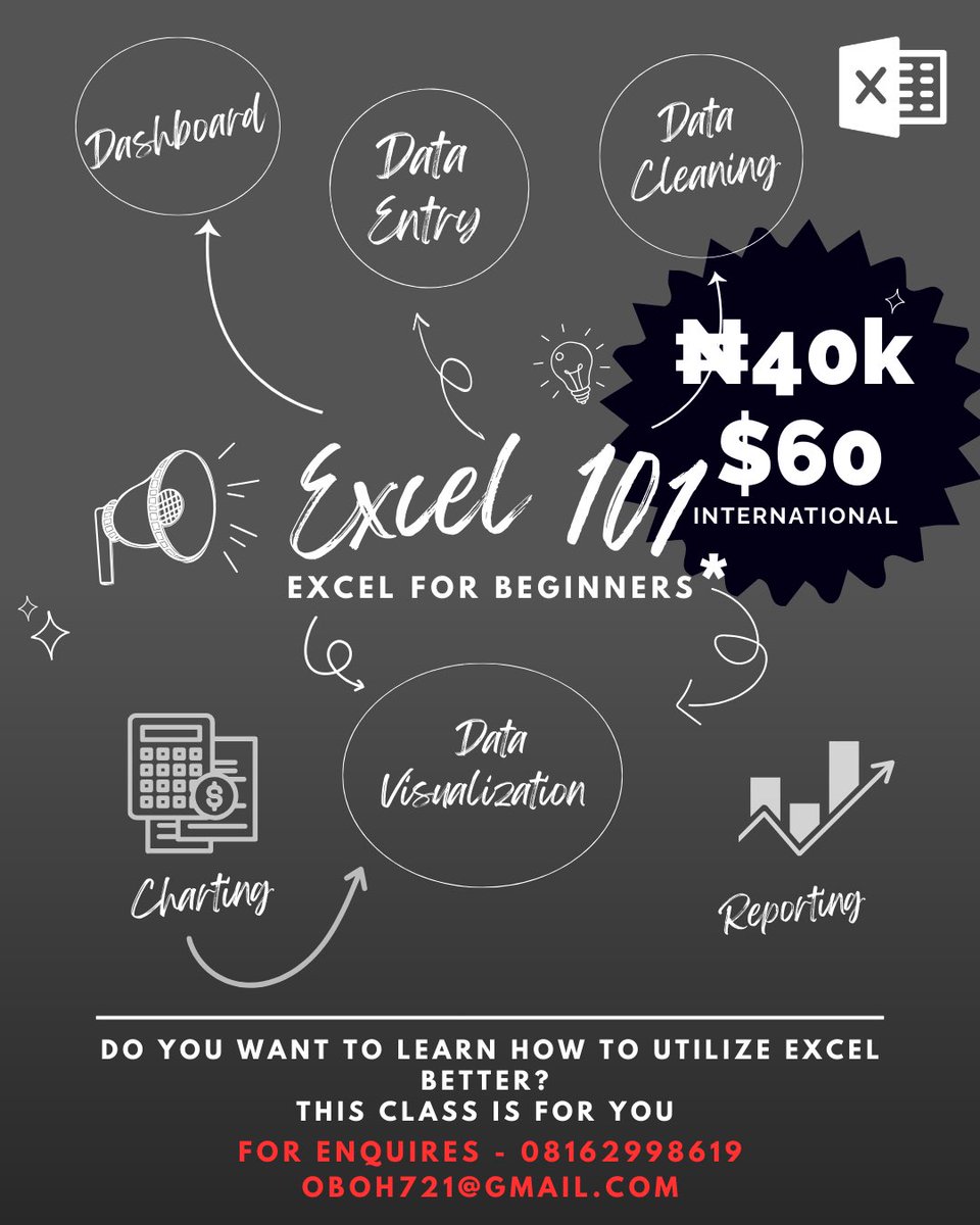 Tomorrow is October 

Today is a good day to register for EXCEL101 Class coming in October, if you haven’t 

Limited slots available and I would for you to be part of it ! 

Send a Dm now