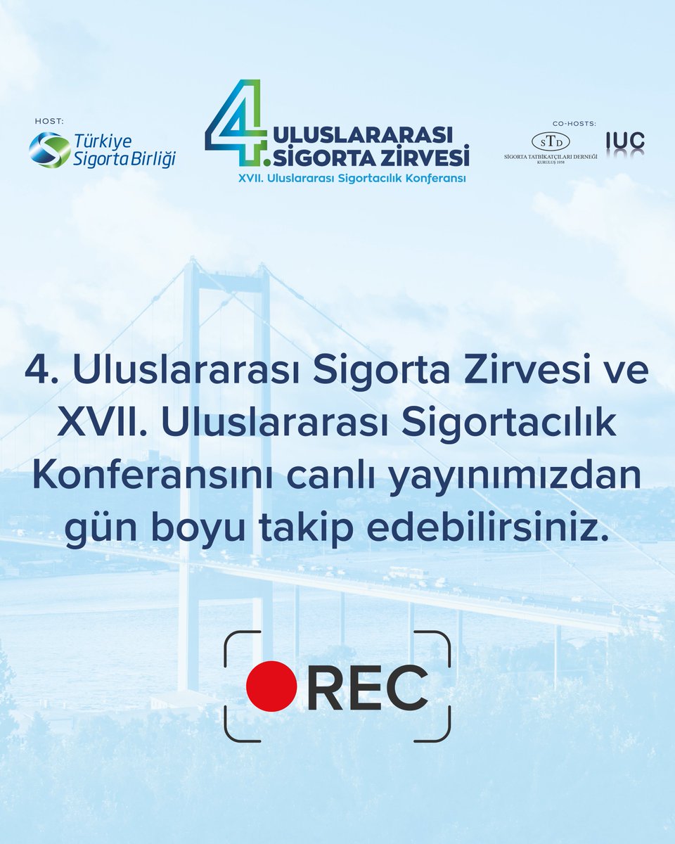 4. Uluslararası Sigorta Zirvesi ve XVII. Uluslararası Sigortacılık Konferansını canlı yayınımızdan gün boyu takip edebilirsiniz.
#SigortaHaftası #UluslararasıSigortaZirvesi

You can follow the 4th International Insurance Summit and the 17th International Insurance Conference live