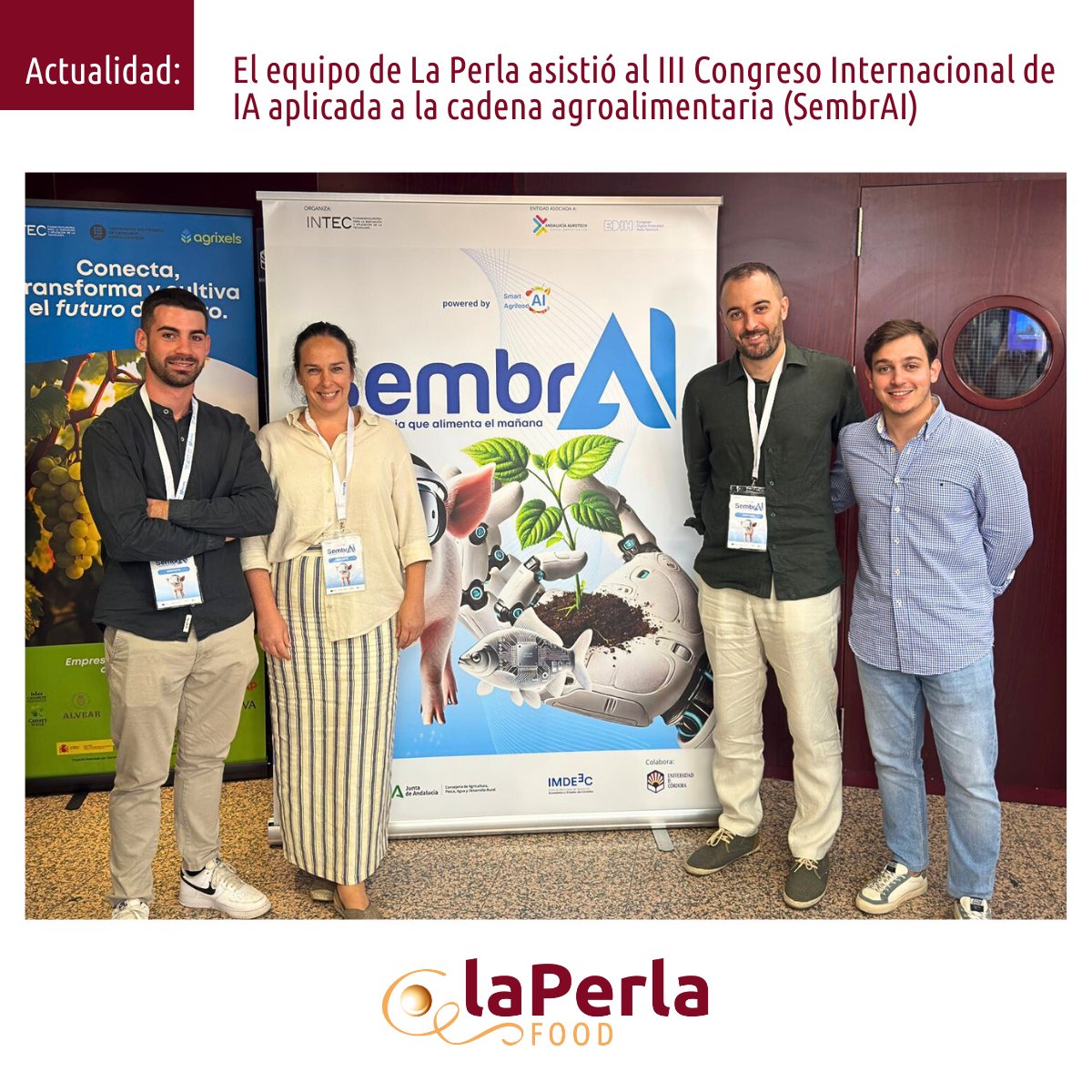 LaPerlaFood's tweet photo. ⚪ ACTUALIDAD: Nuestro equipo asistió al III Congreso Internacional de IA aplicada a la cadena agroalimentaria, SembrAI, un encuentro centrado en la aplicación de la IA al sector agroalimentario.

Artículo completo
🔽🔽🔽
https://t.co/SmCukBbEJY

#laperlafood https://t.co/5YV7ZS3M2q