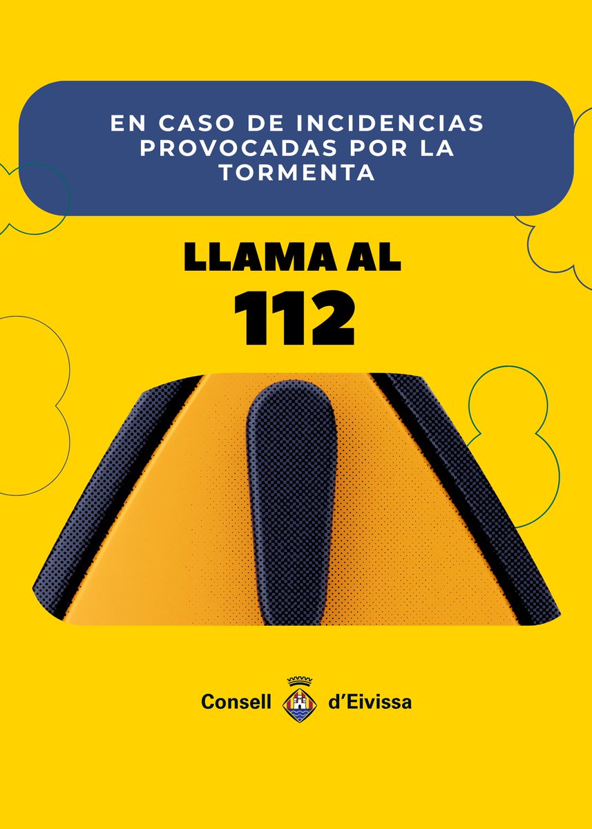 Consell_Eivissa's tweet photo. 📞En cas de patir alguna emergència, telefonau al telèfon 112 i evitau cridar directament al Parc de @bombersdeivissa. 

⚠️ Mentre durin les pluges, es prioritzen els avisos de rescats de persones.

🙏 Manteniu totes les alertes i actuau amb precaució. https://t.co/PNcMIehGMg