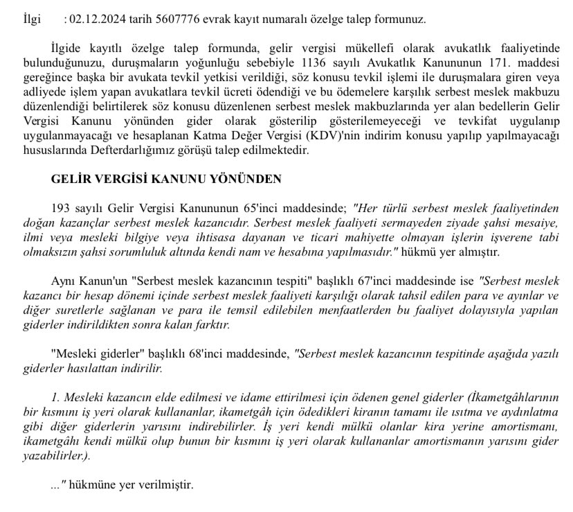 okandogan62's tweet photo. 1) Avukatların tevkil işlemleri ilişkin
Özelge ektedir. Tevkil Kazancı elde eden her türlü serbest faaliyeti serbest meslek kazanci olduğundan bedeli gelir ve kdv yönünden beyan edecek ve makbuzu gelir vergisi tevkifatlı düzenleyecek. https://t.co/buVezhUeKP