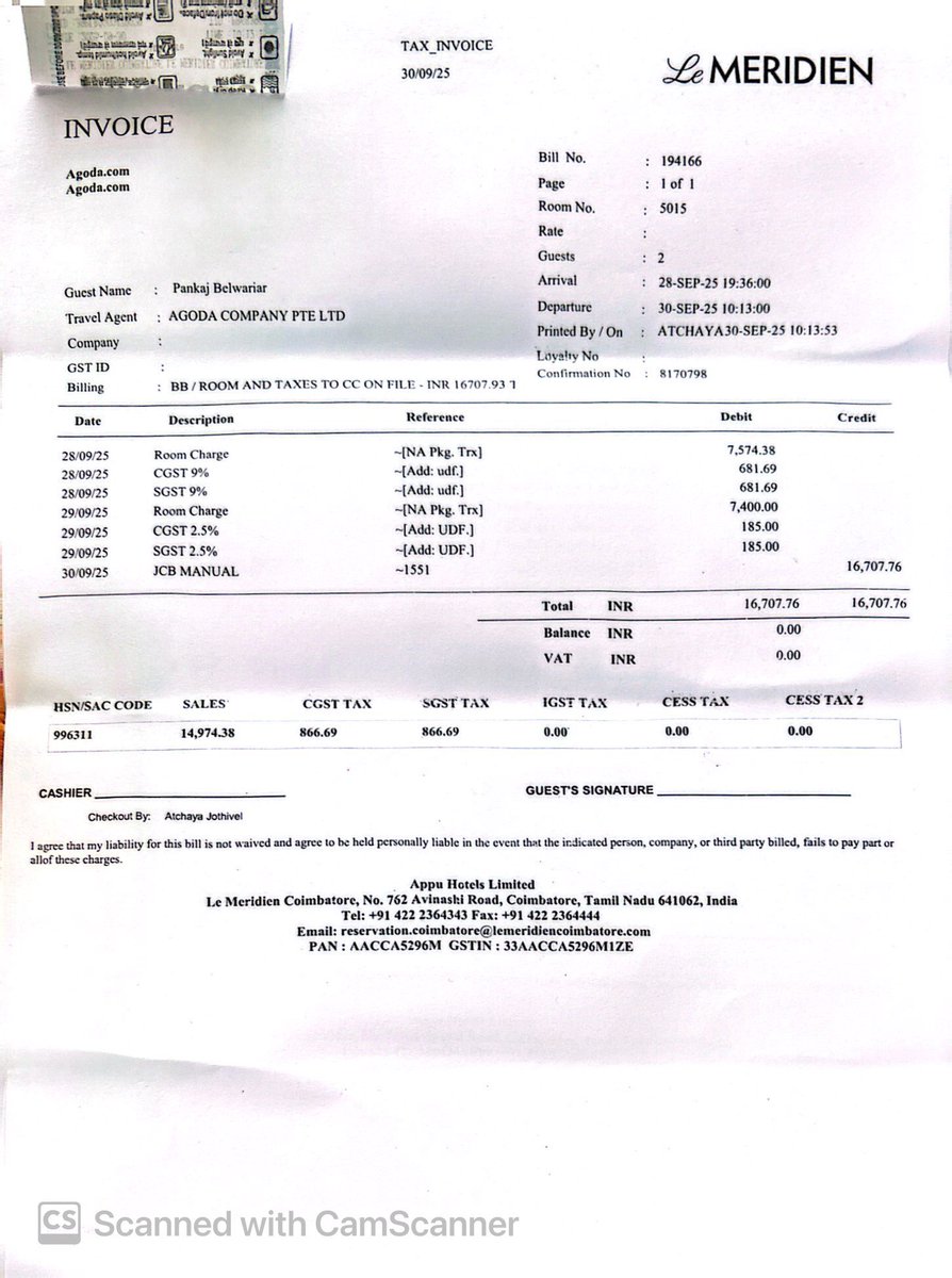 pankajbel's tweet photo. @agoda Booking details and repayment details attached. You card is bouncing. Pls contact Sachin at Le Meridien@85907 56097 and resolve the issue. I need refund and penality for my insult and trouble . https://t.co/4mFR30wkJC