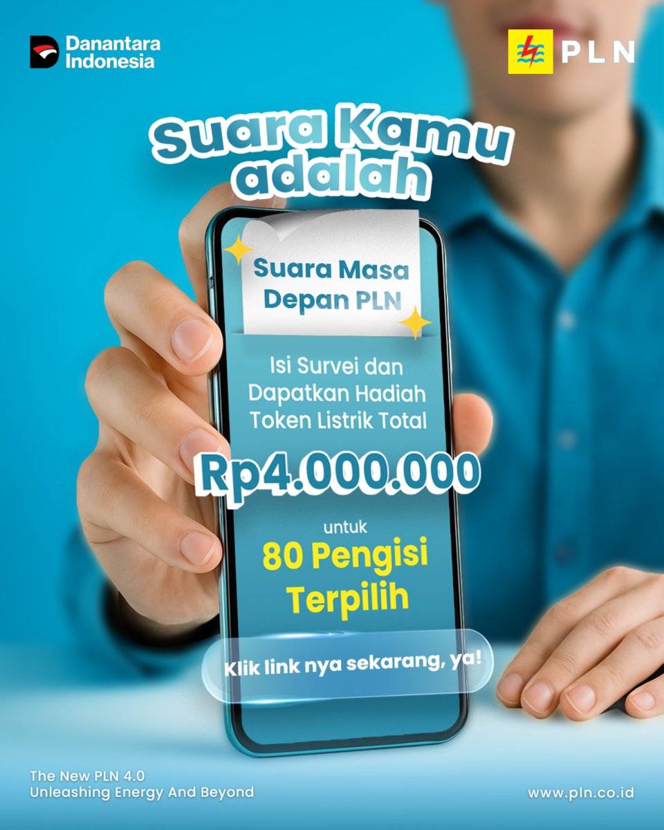 Hi Electrizen! Yuk, isi survei PLN. Sebelum ikutan, cek ketentuannya, 
Jangan sampai ketinggalan. Suara kamu, suara masa depan PLN!

#RejekiPLN #PLNUntukIndonesia #SemuaMakinMudah