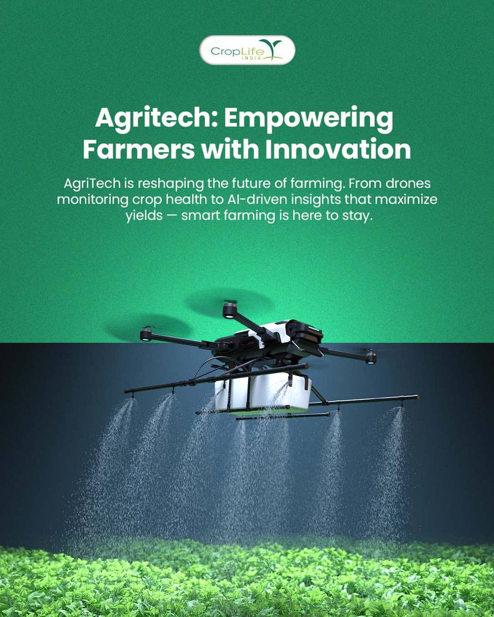 From soil to software, agriculture is going smart. Drones monitoring crops, AI predicting yields, and precision farming are transforming the way we grow food. Agritech is driving the future of farming — bringing tomorrow’s innovations to today’s fields.

#croplifeindia #agritech