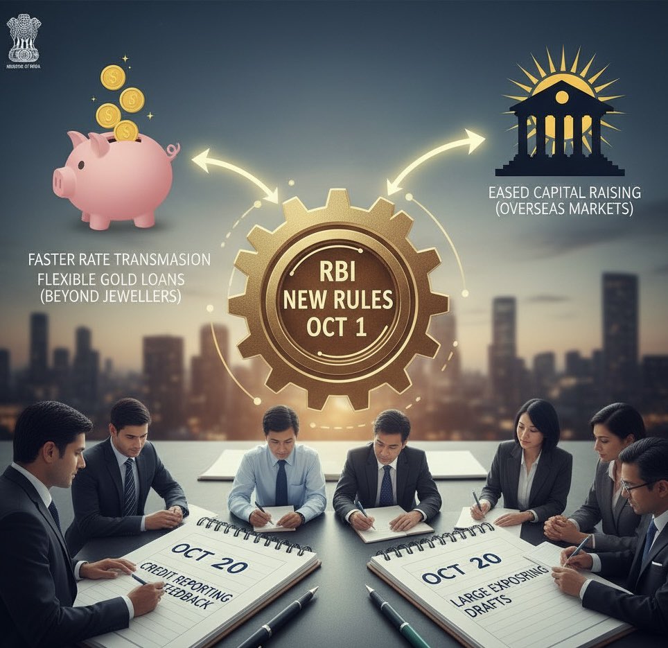 matthewdsouza22's tweet image. RBI’s new rules from Oct 1 boost borrower benefits with faster rate transmission, flexible gold-backed loans beyond jewellers, and eased capital raising rules for banks via overseas markets.
Drafts seek feedback on credit reporting and large exposure norms by Oct 20.

#RBIReforms