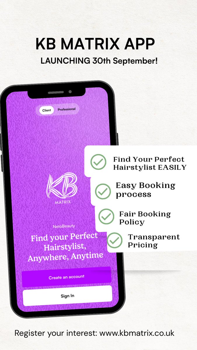 nae_onuoha's tweet photo. If you’re a hairstylist in the UK, this information is for you! 

There’s an app launching today where clients can find and book your services in ANY CITY across the UK

Follow @kbmatrixapp and join the Live launch on YouTube by 6pm! https://t.co/mfoU5R5iw0