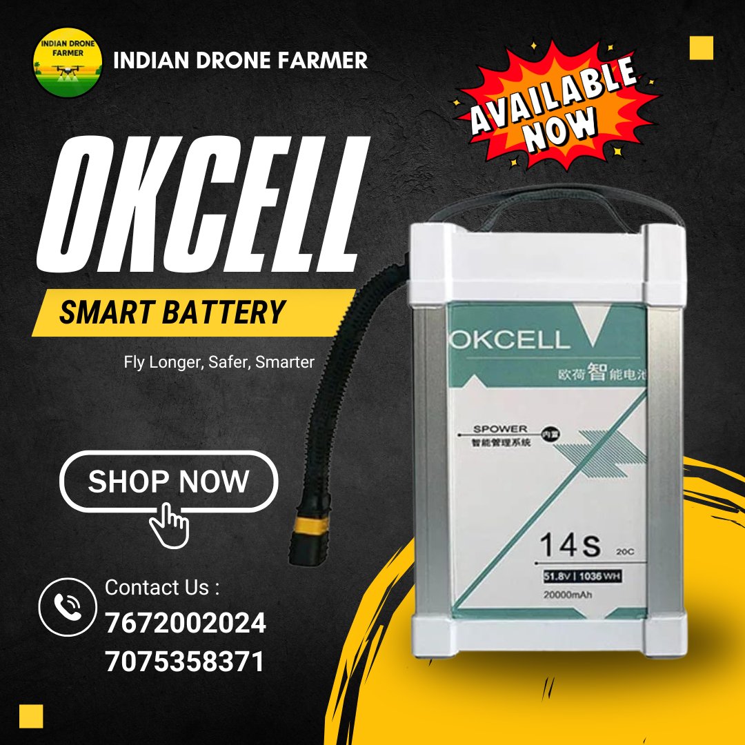 IndDroneFarmer's tweet image. 🚁 OKCELL Smart Battery – High-Capacity #DroneBattery

🔋 20,000mAh | ⚡ 51.8V | 🛡️ Durable, Safe &amp;amp; Reliable

Perfect for #AgriDrones, Drone Spraying, #DroneTechnology &amp;amp; #DronePerformance

📞 Order Now: +91 7672002024

#OKCELL #SmartBattery #lipobattery