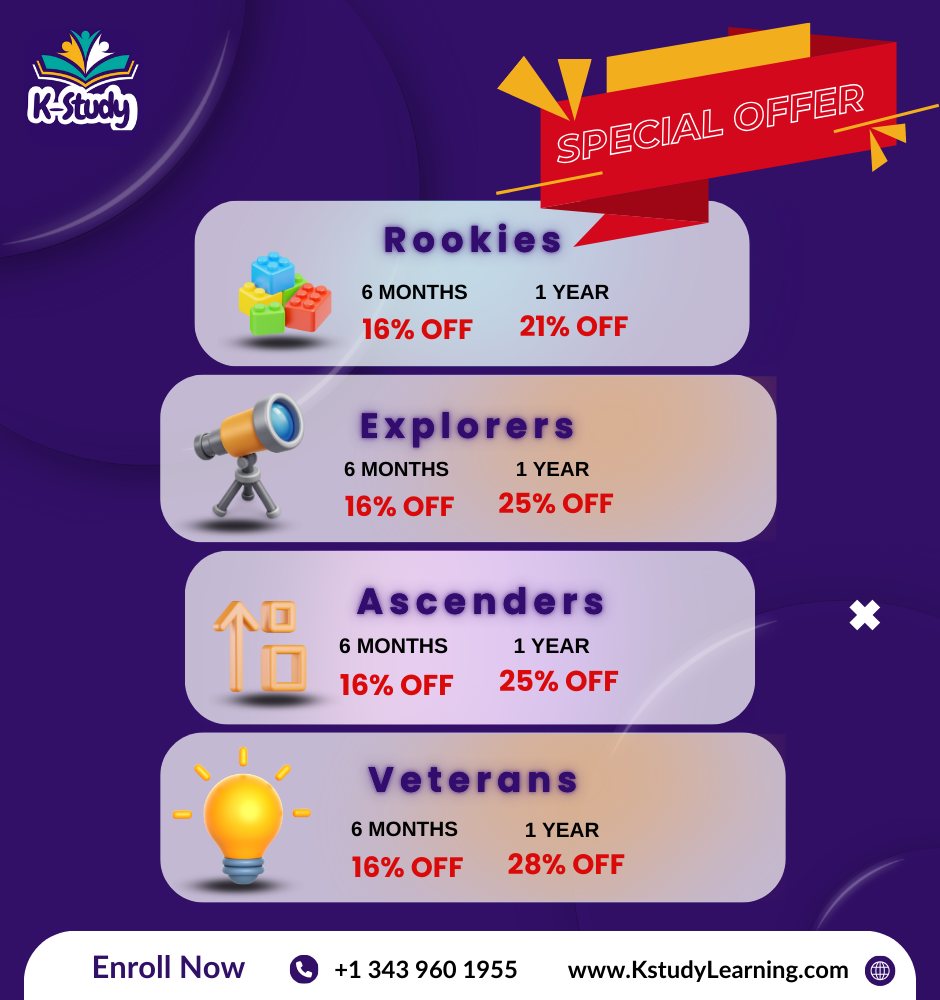 KstudyLearning's tweet image. 🌟 Special Offer for Parents &amp;amp; Kids! 🌟

At Kstudy Learning, quality education just became more affordable.
No matter your child’s stage , starting out or advancing , we have a perfect plan with unbeatable discounts!

🎉 Here’s what you get:
✅ Rookies → Save up to 21%
✅…