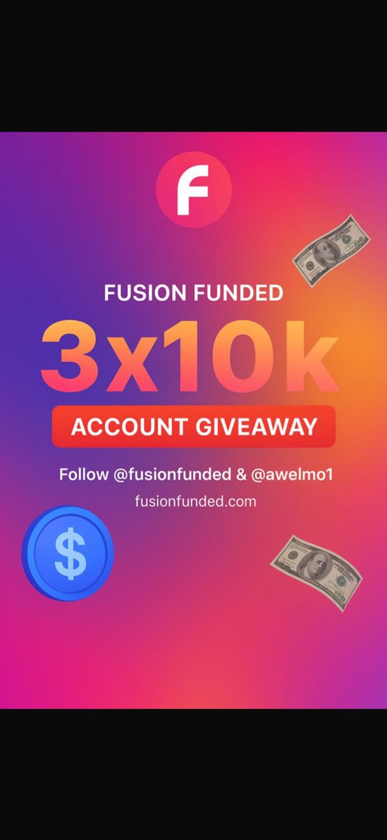 GIVEAWAY  TIME 📣📢

3x10k challenge accounts 

To participate: 

1. Follow 👇

<a href="/Awelmo1/">Awelmo</a> 
<a href="/fusionfunded/">Fusion Funded</a> 

2. Like, retweet &amp; tag 3 friends 

3. Drop the review: Trustpilot: trustpilot.com/review/fusionf….

Announcing winners in 3 days