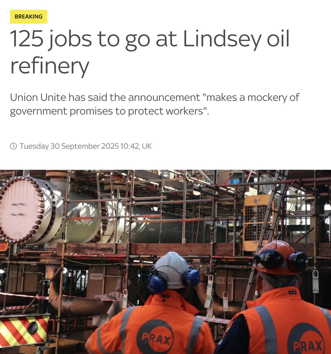 The <a href="/GOVUK/">GOV.UK</a> has been tin eared to the plight of workers at the second oil refinery facing closure in less than a year. This makes a mockery of government promises to protect workers and its plan for net zero. #LabourConference2025  1/2