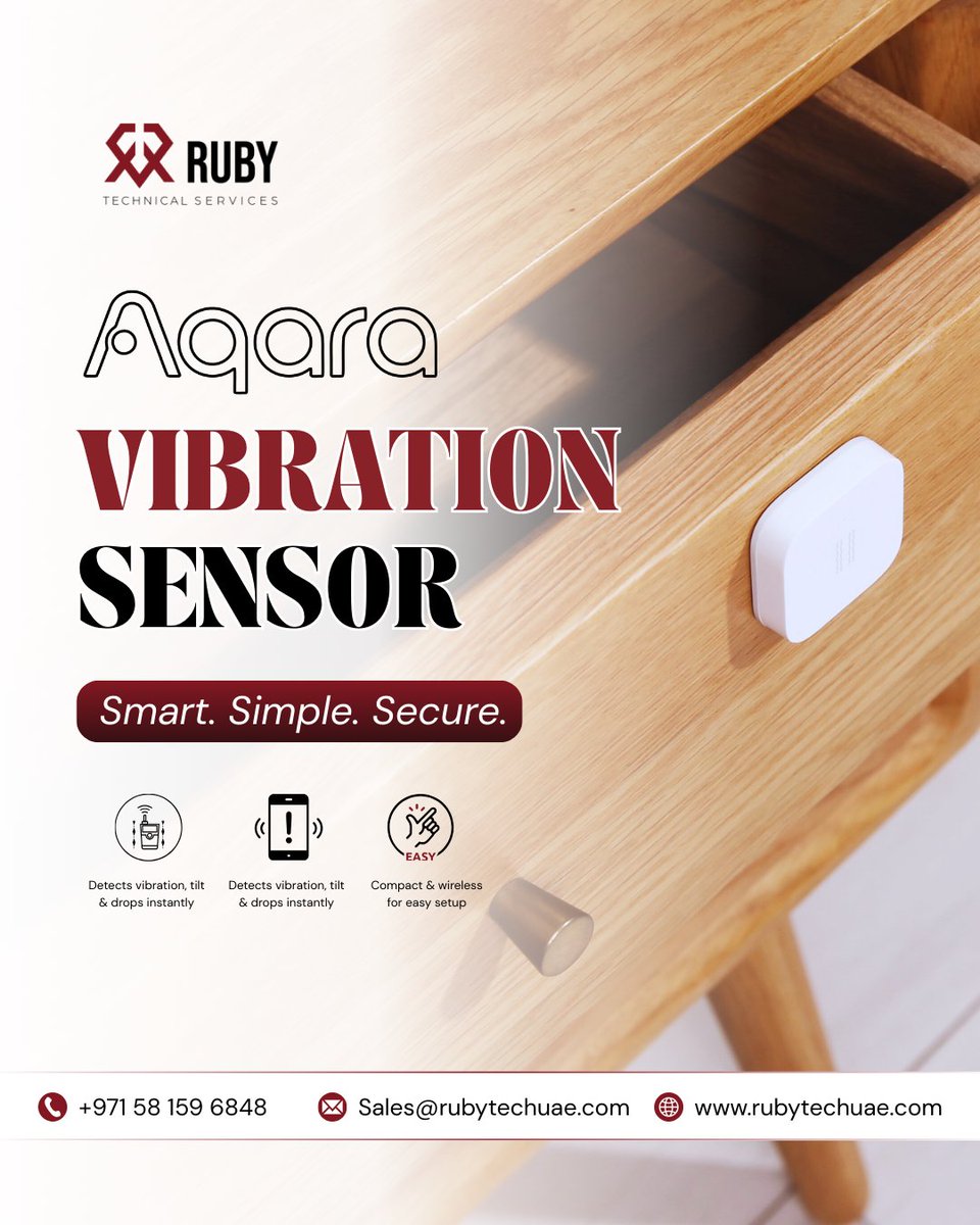 rubytechuae's tweet image. Stay Smart. Simple. Secure. 🏡🔒
With the Aqara Vibration Sensor — detect vibration, tilt & drops instantly. Compact, wireless & easy to install!
📞 +971 58 159 6848
🌐 rubytechuae.com
#RubyTechUAE #smarthome #smartsensor