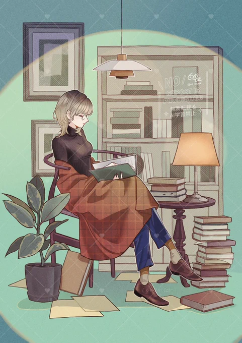 秋の書棚 #illustration #イラスト