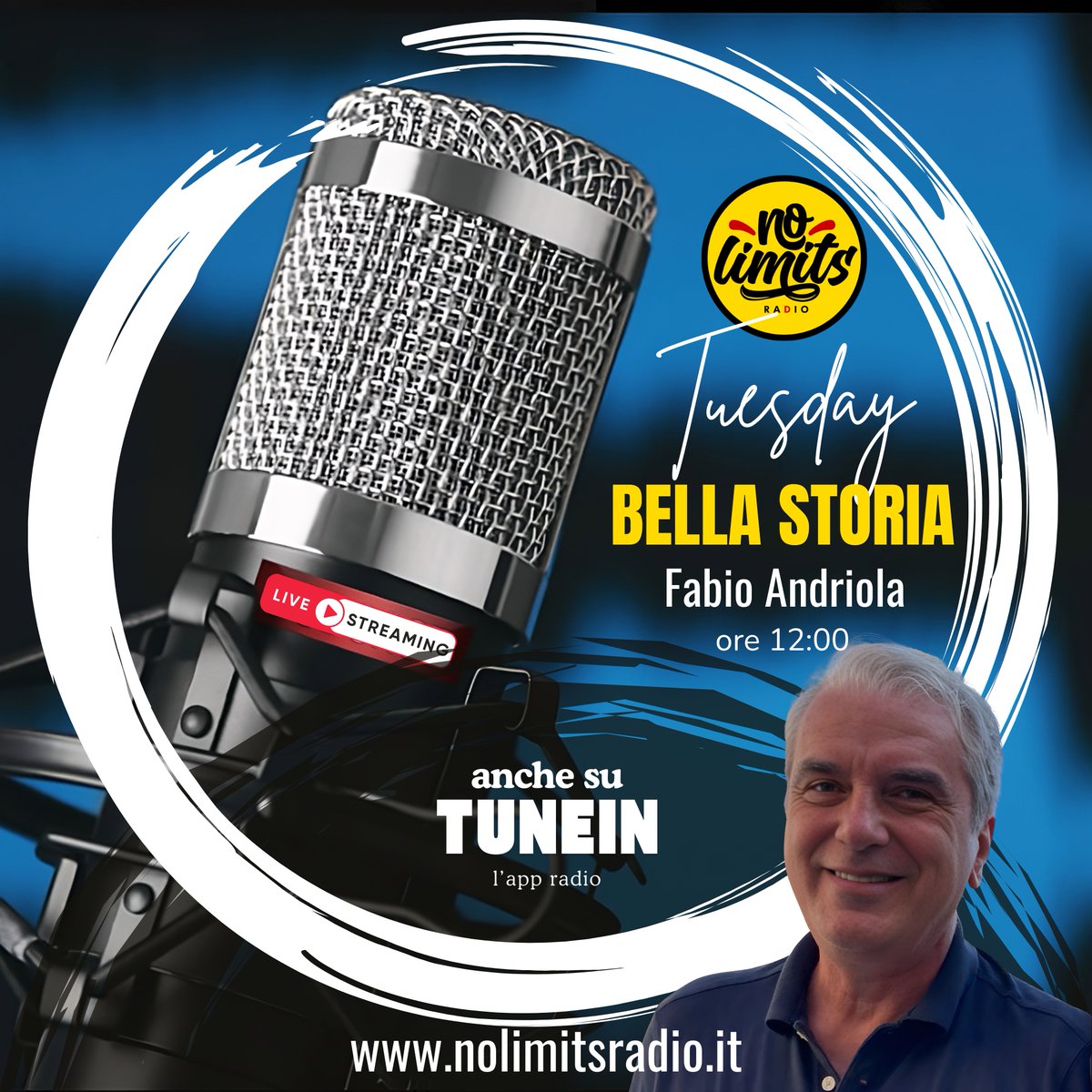 storiainrete's tweet photo. Tuesday=Martedì. Alle 12 ma in replica anche alle 15, sempre tutti i martedì. Puntate precedenti sul sito della radio. Ovviamente si parla di storia e attualità...
#nolimitsradio #storiainradio #bellastoria #fabioandriola #storiainrete https://t.co/Cf9CHQPkLM