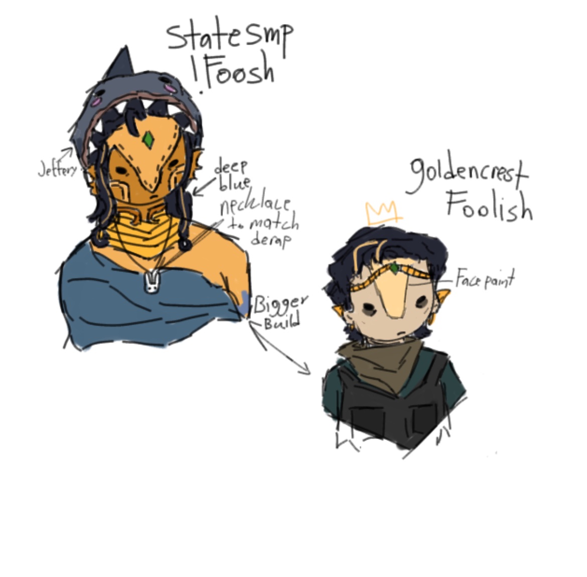 turperlered's tweet photo. Foosh designs (5 likes and I’ll Share my qsmp and rusty bones)
Doodle form cause it’s easy to map out features like that 💔💔
Tell me if i should add anything or tweak it i like seeing others opinions
#foolishfanart #statesmp #goldencrest #rustkingdoms https://t.co/Ge5FZgfgsS