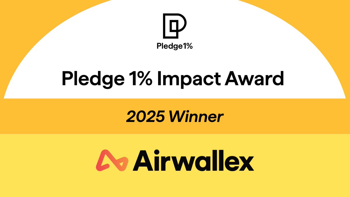 We're thrilled to announce the 2025 Pledge 1% Impact Award winner -- @Airwallex! 🙌 

Airwallex has committed 1% of time, profits, products, and equity (valued US$62M+) to the community. We're proud to celebrate them as the 10th Award Winner!

Read more: buff.ly/75V5r0P