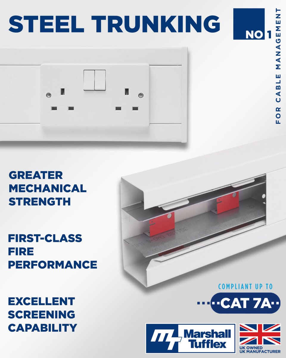MTufflex's tweet image. At Marshall-Tufflex, we manufacture high-quality steel trunking systems, designed to deliver robust and reliable cable management solutions.

View the range 👉 marshall-tufflex.com/product-catego…

#Trunking #PerimeterTrunking #MarshallTufflex #CableManagement