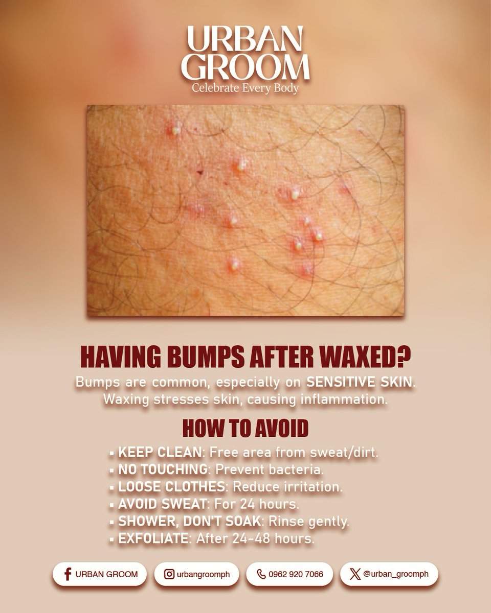 urban_groomph's tweet image. Follow these simple steps to keep your skin flawless and glowing. ✨ 

Learn how to prevent bumps and enjoy silky-smooth results every time.
#Urbangroom #menswaxingservices #metromanila