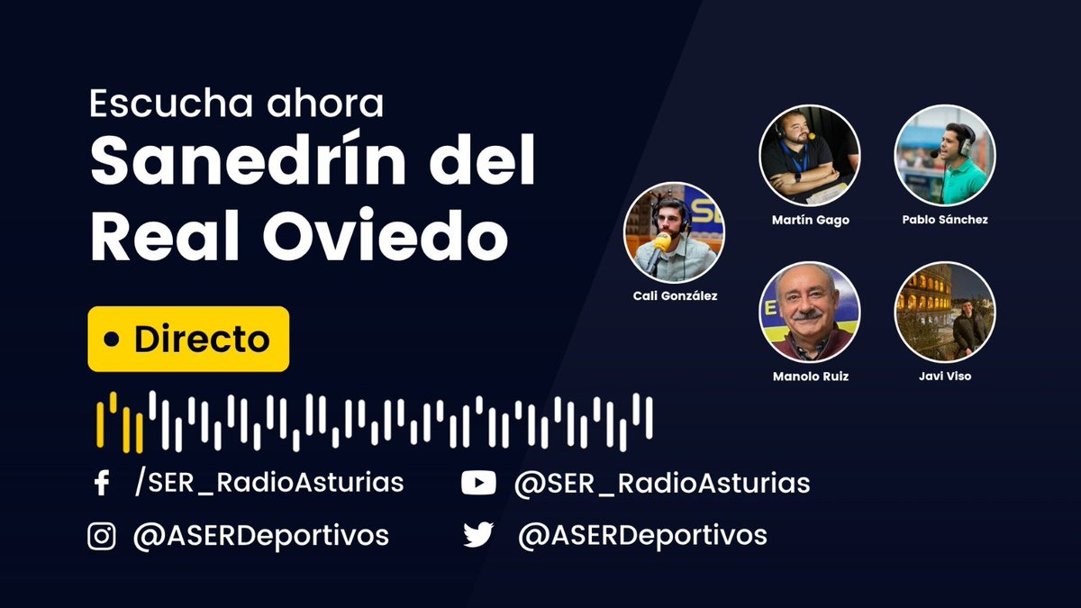 #SERDeportivosAsturias | ¡Día de Sanedrín!

🔍 Desde las 15:20 horas con: 

🗣️ <a href="/CaliGlezL/">Cali González</a>
🗣️ <a href="/MGago11/">Martín Gago</a>
🗣️ <a href="/jviso_/">Javier Viso</a> 
🗣️ <a href="/manoloruizfer/">manoloruizfernandez</a> 
🗣️ <a href="/pablosalvarez94/">Pablo Sánchez</a> 

🖥️ Radioasturias.com
📲  App de <a href="/La_SER/">Cadena SER</a>
📻 100.9 FM