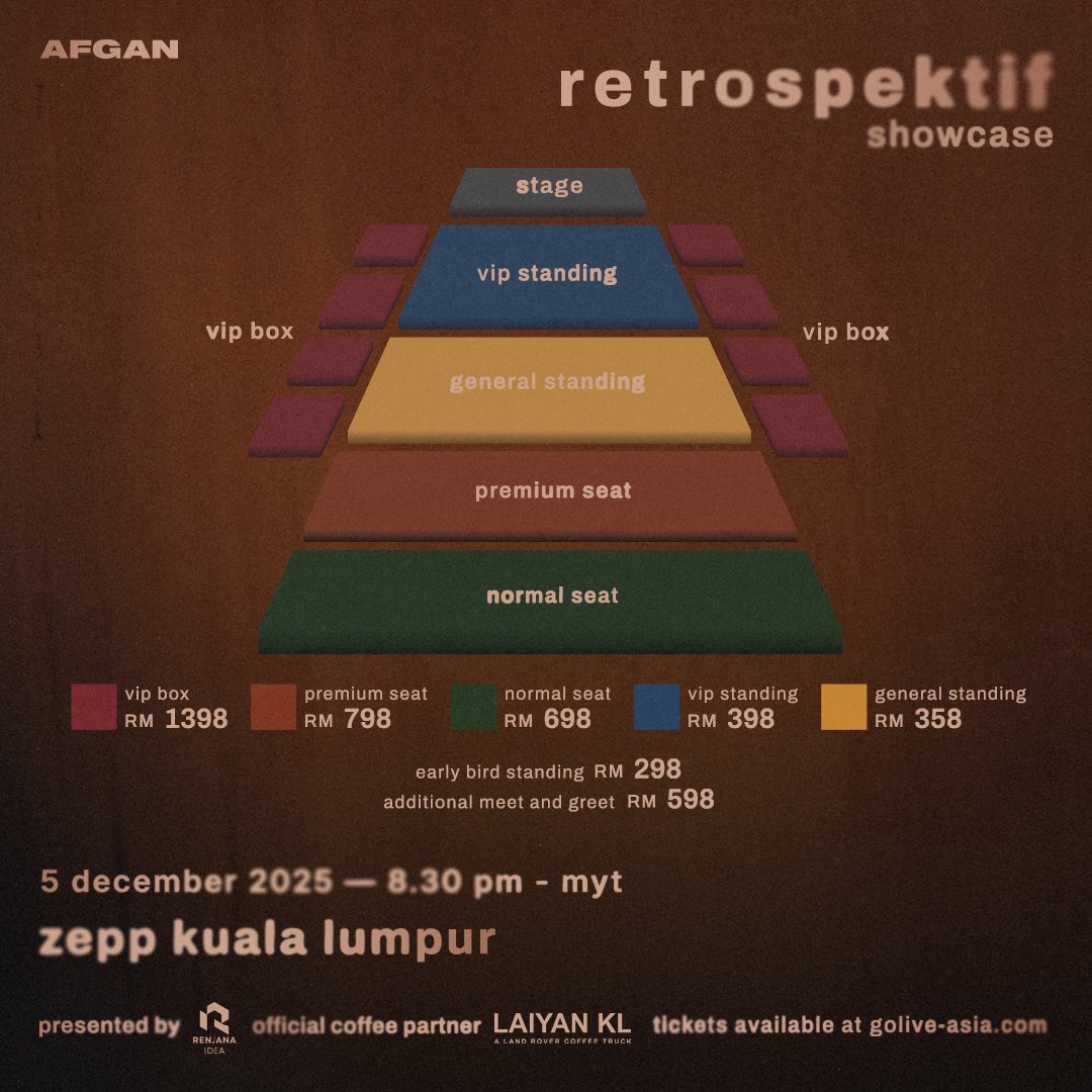 afgan___'s tweet photo. Malaysia 🇲🇾, I’m coming back this 5th December 2025 for the Retrospektif Showcase.

This will be the first time I sing songs from my upcoming album Retrospektif live — a special night to share this new chapter with you.

Sampai jumpa di Zepp Live KL🙌🏻
🎟 Tickets available tomorrow, 1st October 2025 at https://t.co/hDZjTXK7sM

#SampaiJumpadiRetrospektifShowcase
