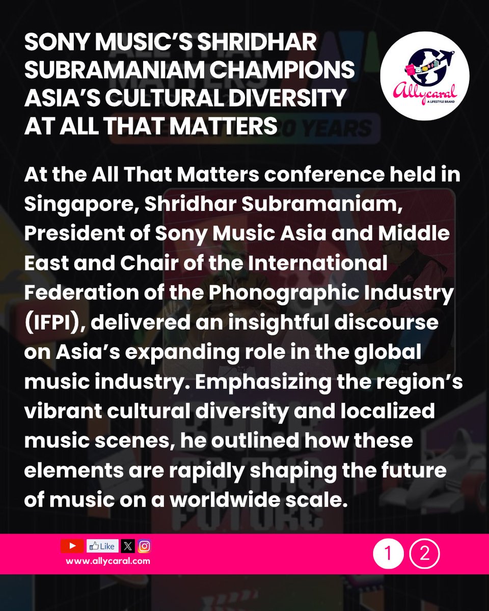 allycaralgoa's tweet image. Sony Music’s Shridhar Subramaniam spotlights Asia’s cultural diversity &amp;amp; rising global influence at #AllThatMatters. Dangdut, Pinoy pop &amp;amp; fan economies are reshaping music worldwide! 🌏🎶

Read: allycaral.com/2025/09/30/son…

 #SonyMusic #AsiaMusic #IFPI #MusicInnovation