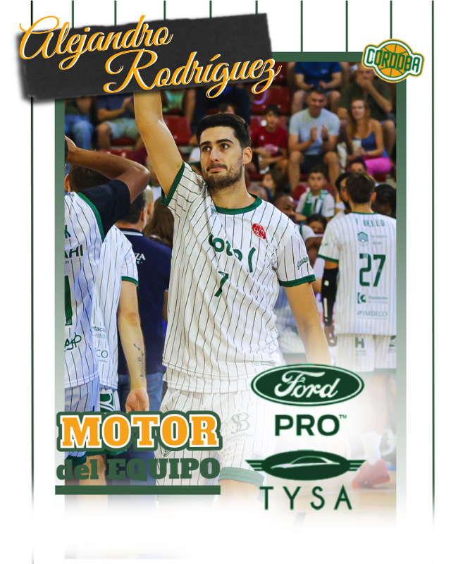 CordobaCB's tweet photo. 3º jornada de #CopaFEB y seguimos con nuestro “Motor del Equipo” 🏀

🔥 Esta semana el reconocimiento es para Alejandro Rodríguez, que firmó un gran partido en Morón:

⏰ 29:29 minutos en pista
👉🏼 13 puntos (50% en TC)
👉🏼 3 rebotes
👉🏼 9 de valoración

Inteligencia, paciencia y buen criterio que lo convierten en pieza clave de este equipo... ¡Enhorabuena @ale14rodriguez, ejemplo de veteranía en la pista! 👏🏼

🚗 Sección patrocinada por @tysaford  #MotorDelEquipo #CotoCórdobaCB #GanamosJuntos