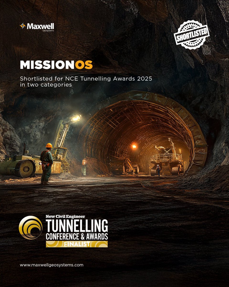 MaxGeoSys's tweet photo. MissionOS shortlisted at the #NCETunnelling Awards 2025!

🏆 Innovation in #Instrumentation &amp; Monitoring
🏆 Tunnelling Specialist Supplier of the Year
Proud to see #MissionOS recognised as the trusted platform driving data, risk &amp; performance management in tunnelling worldwide. https://t.co/KQNoaS4TT1