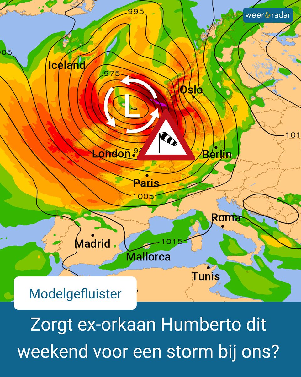 weerenradar_nl's tweet photo. Gaat ex-orkaan #Humberto later deze week voor stormachtig weer bij ons zorgen? Lees alles wat je moet weten in het uitgebreide modelgefluister-weerbericht: https://t.co/zcMIk00W7x
#weerbericht #weernieuws #weerupdate #orkaan #exorkaan https://t.co/sdW262nDAe