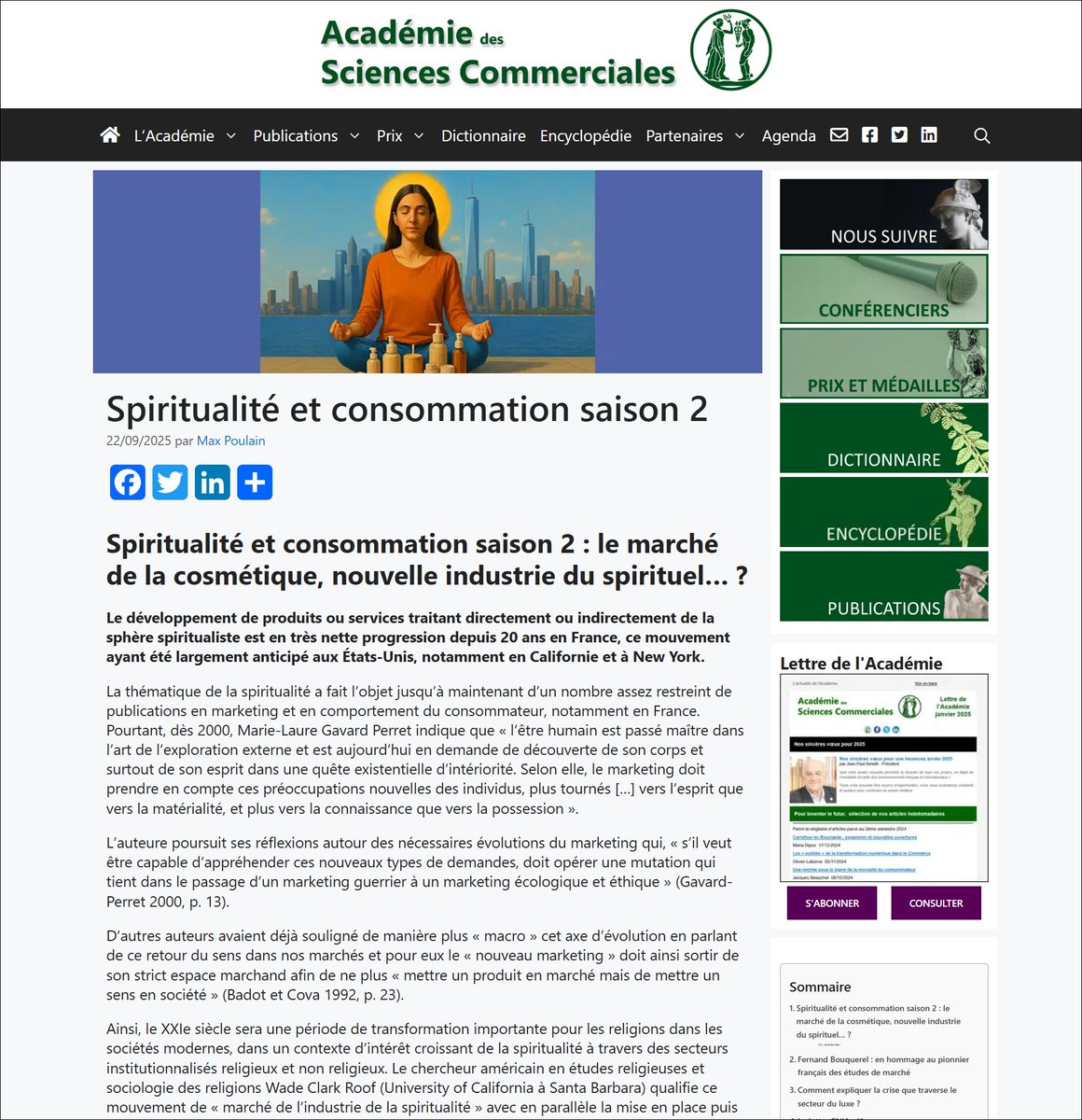 Spiritualité et consommation saison 2 : le marché de la cosmétique, nouvelle industrie du spirituel… ?
article de Max Poulain
Membre de l'Académie des sciences commerciales

👉 academie-des-sciences-commerciales.org/spiritualite-e…