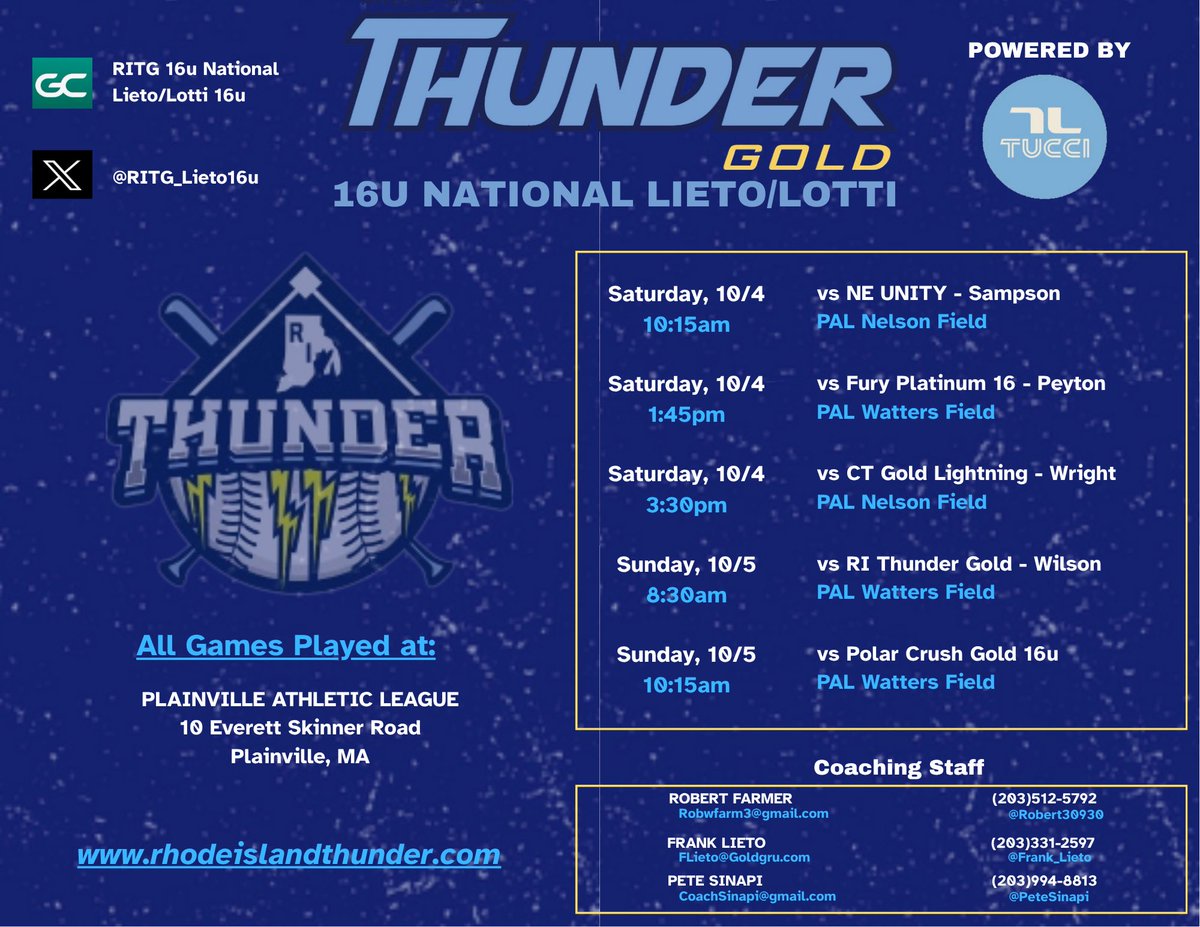 🚨FIRST SHOWCASE ALERT🚨Can’t wait to take the field this weekend, it’s been too long!  Come on out and check us out💥🥎💥
<a href="/thunderjam134/">dave lotti</a> <a href="/Frank_Lieto/">Frank Lieto</a> <a href="/petesinapi/">Pete Sinapi</a> <a href="/robert30930/">Robert Farmer</a> <a href="/RITG_Lieto16u/">RITG National Lieto/Lotti 16u</a>