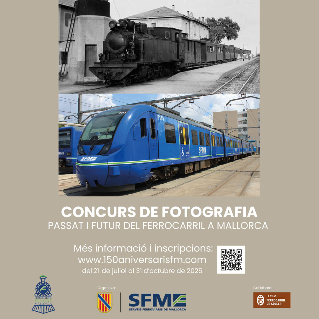 sferroviarism's tweet image. ➡️ Fins al 31 d'octubre, sou a temps de participar en el nostre #concurs de #fotografia "Passat i Futur del Ferrocarril a Mallorca"

🏅 Hi ha magnífics premis per als tres primers de cadascuna de les categories.

Tota la informació i inscripcions, aquí 👇

150aniversarisfm.com/ca