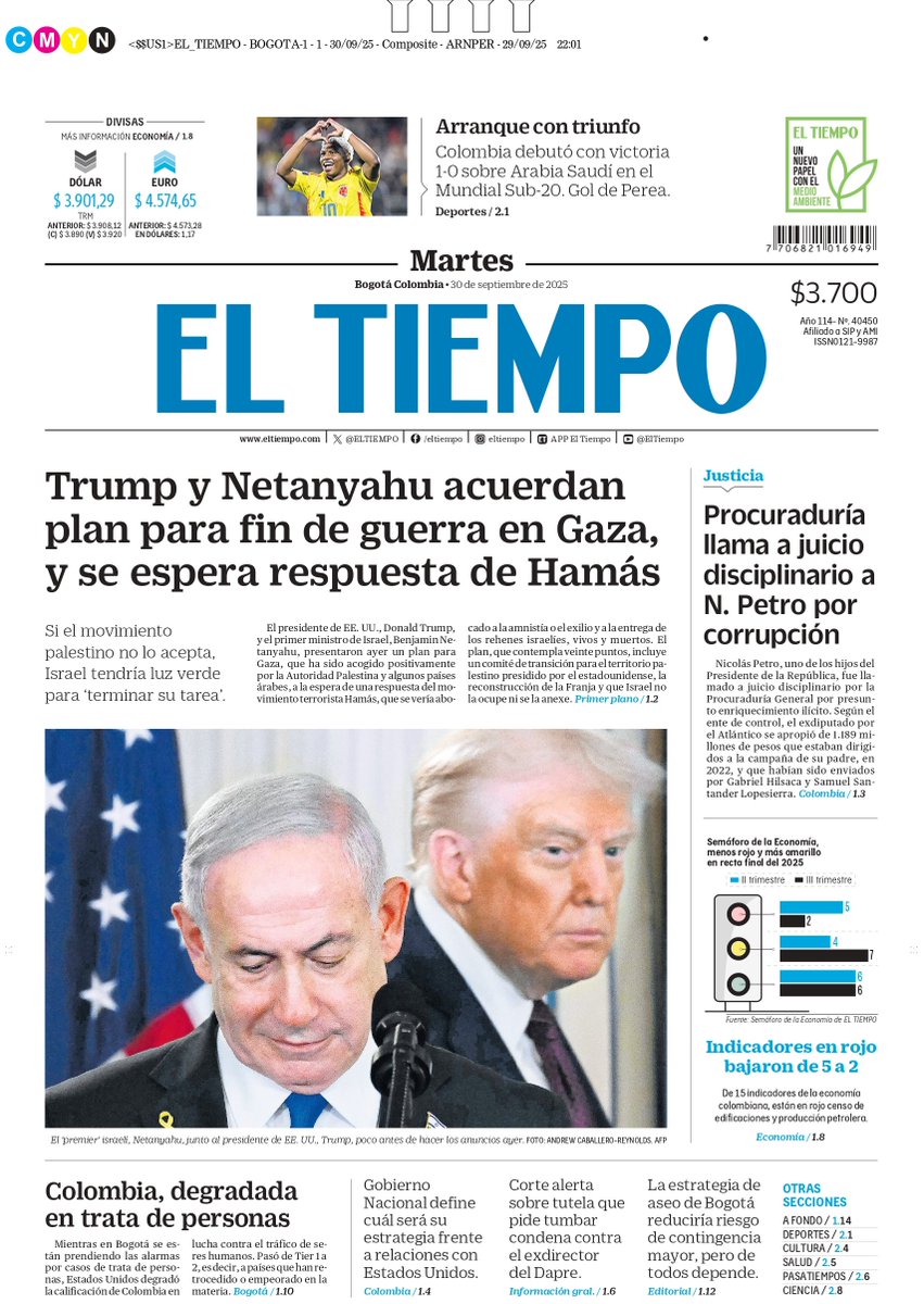☕☀️¡Buenos días y feliz fin de mes! Esta es nuestra portada para este martes, 30 de septiembre de 2025.

📰🧵Empiece el día bien informado leyendo las noticias más importantes de Colombia y el mundo en eltiempo.com y aquí.🔽