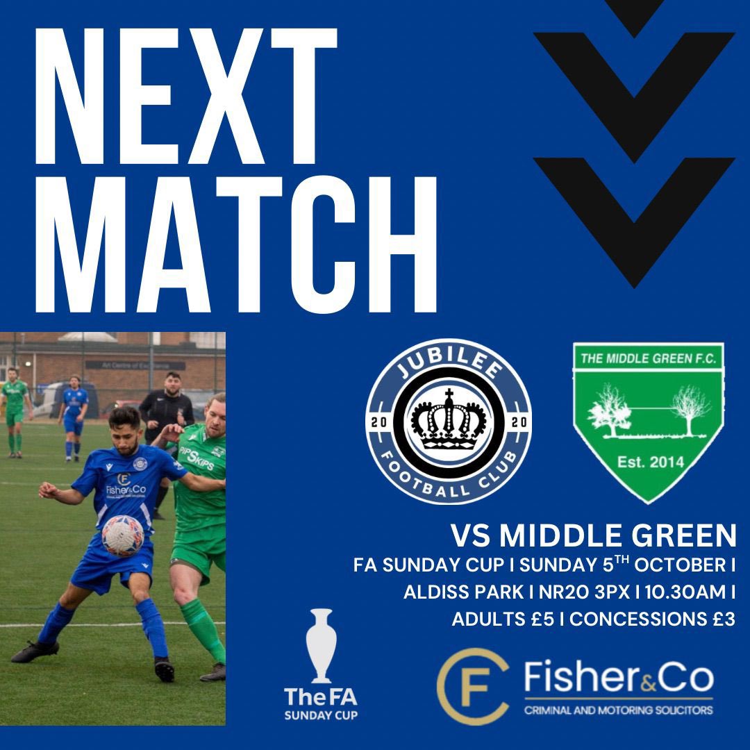 🏆 SUNDAY FA CUP 🏆

Please come down to Aldiss Park as we make our debut in the Sunday FA Cup

We take on <a href="/themiddlegreen/">The Middle Green FC</a> in the 1st round this Sunday

⏰ 10.30 KO 
🍻 Bar is open 

Match sponsorship is still available so please get in touch if interested 🤝🏻