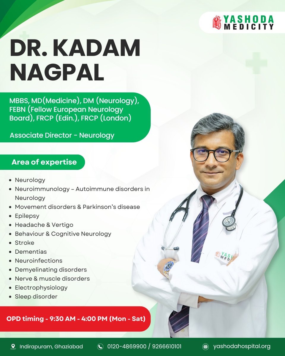 Meet Dr. Kadam Nagpal, Associate Director, Neurology at Yashoda Medicity. With 14+ years of experience in managing a wide range of neurological conditions, he further strengthens our commitment to advanced, patient-centred neurological care.