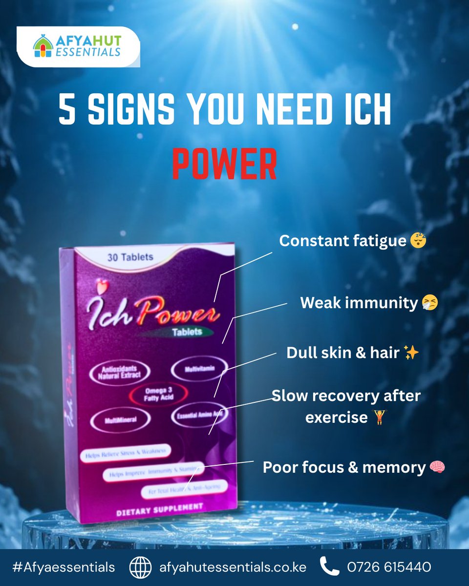 AfyaEssentials's tweet photo. Fatigue. Low immunity. Poor focus. 😮‍💨
Your body is telling you something.
ICH POWER = complete multivitamin + minerals + antioxidants to restore balance &amp; energy.
👉 Fuel your best self with Afyahut.

#IchPower #Afyahut #WellnessTips #BornToThrive #PintoArcade #HowToRegisterSHA https://t.co/2olfX8OtVx