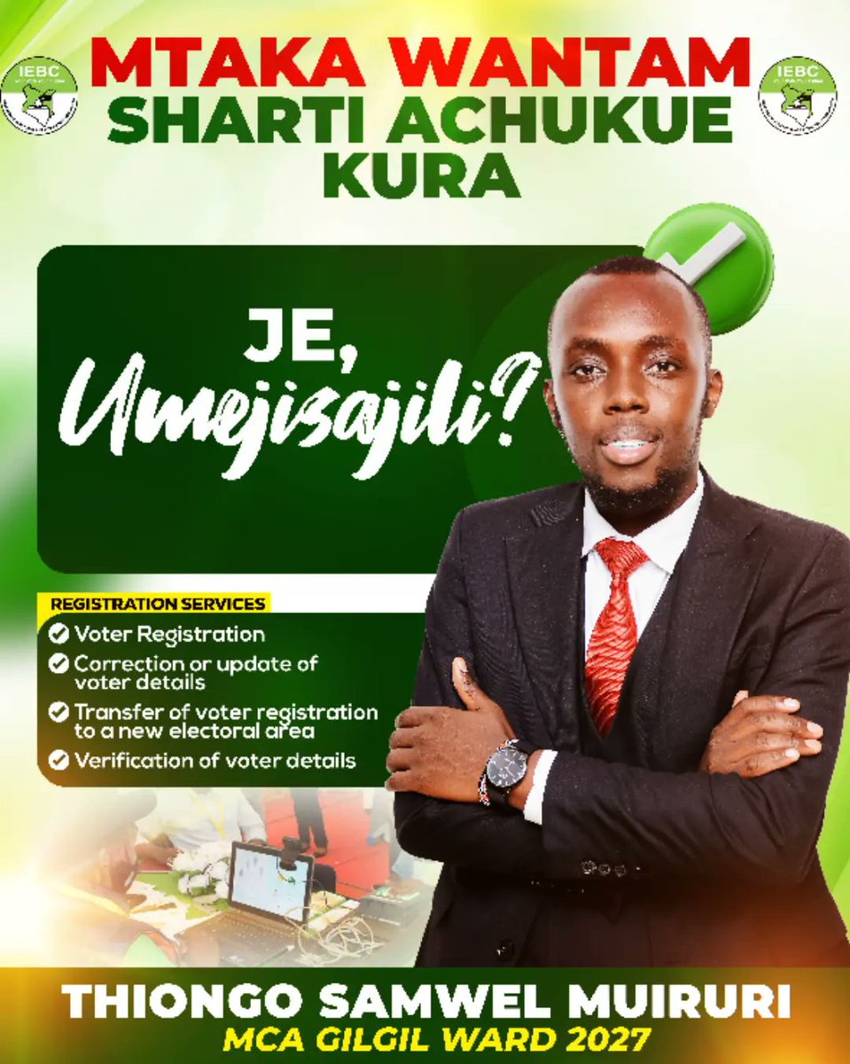 ThioMuiruri's tweet photo. Change doesn’t just happen. It is chosen.
Development doesn’t just arrive. It is voted in.
Leaders don’t just appear. They are elected by you.

Your voter’s card is your voice, your weapon, your future. Without it, you have handed others the power to decide for you! https://t.co/cZHf51sE49